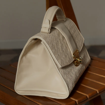 Rare Bottega Veneta Vintage Ivory Intrecciato Weave Leather Classic Bag