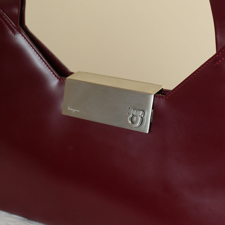 Salvatore Ferragamo Vintage Burgundy Leather Gancini Flap Shoulder Bag