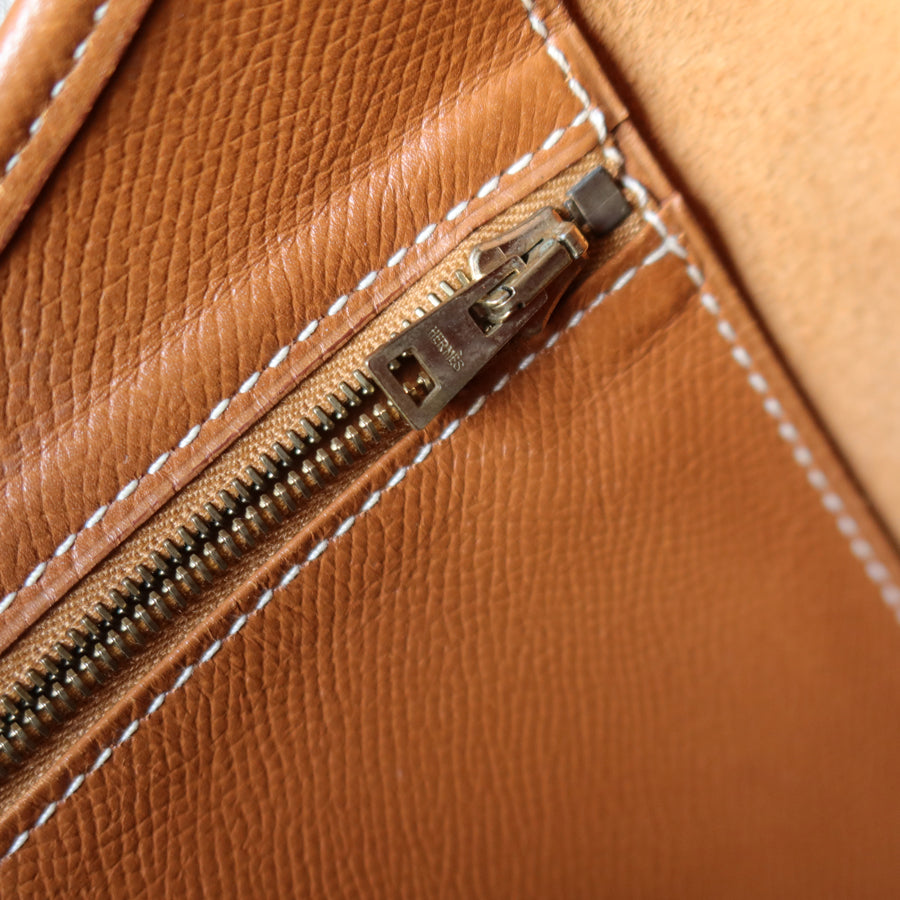 Hermès Vintage '90s Caramel Brown Leather H gold ring Tsako Shoulder Bag