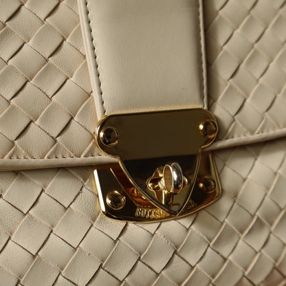 Rare Bottega Veneta Vintage Ivory Intrecciato Weave Leather Classic Bag