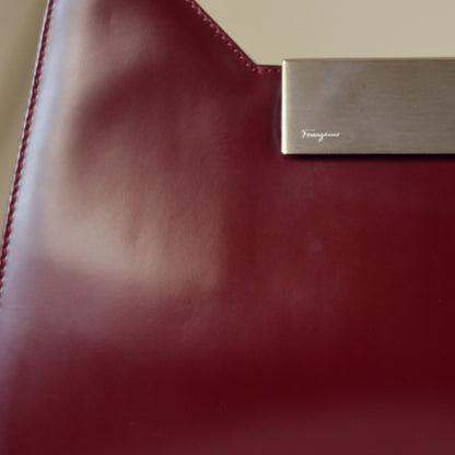 Salvatore Ferragamo Vintage Burgundy Leather Gancini Flap Shoulder Bag
