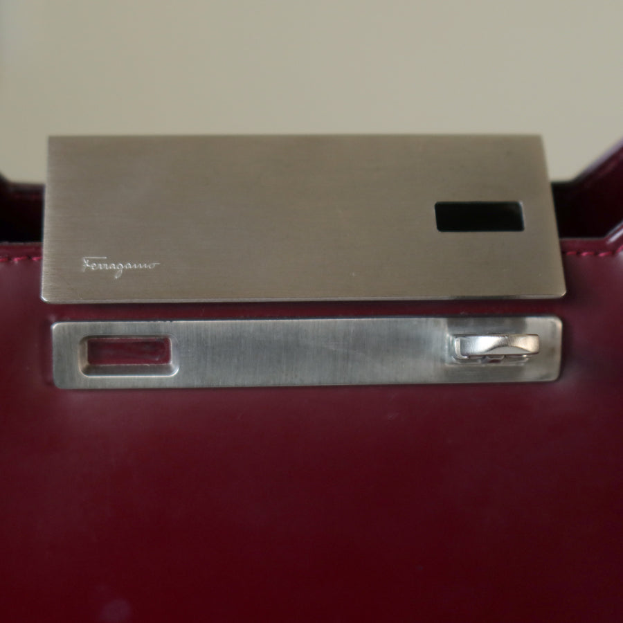 Salvatore Ferragamo Vintage Burgundy Leather Gancini Flap Shoulder Bag