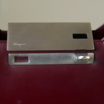 Salvatore Ferragamo Vintage Burgundy Leather Gancini Flap Shoulder Bag