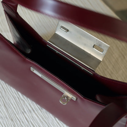 Salvatore Ferragamo Vintage Burgundy Leather Gancini Flap Shoulder Bag