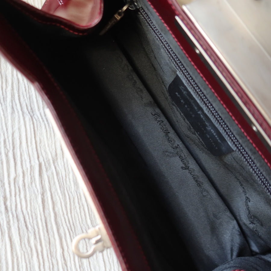 Salvatore Ferragamo Vintage Burgundy Leather Gancini Flap Shoulder Bag