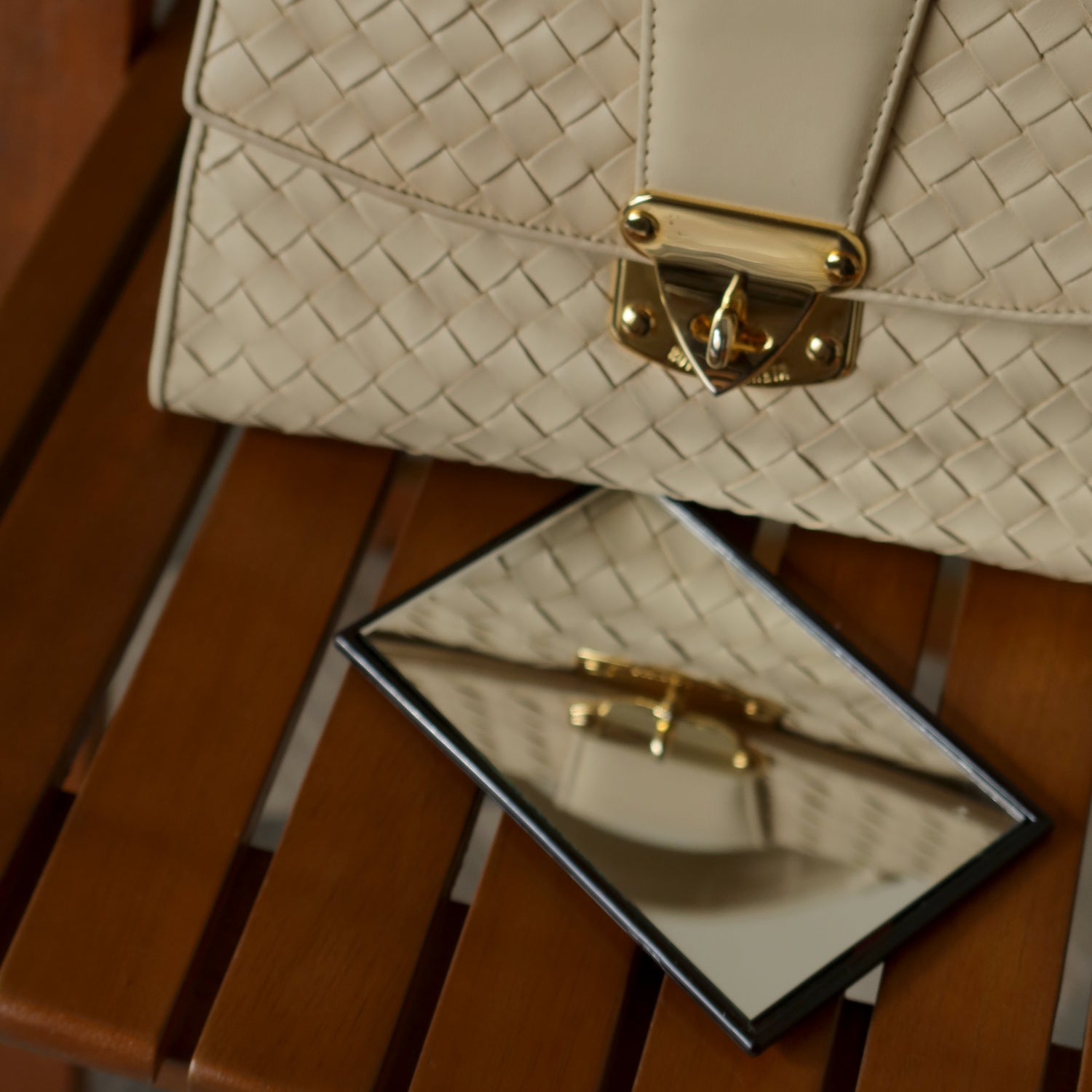 Rare Bottega Veneta Vintage Ivory Intrecciato Weave Leather Classic Bag