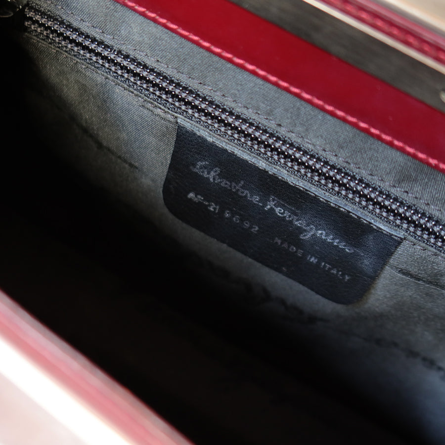 Salvatore Ferragamo Vintage Burgundy Leather Gancini Flap Shoulder Bag