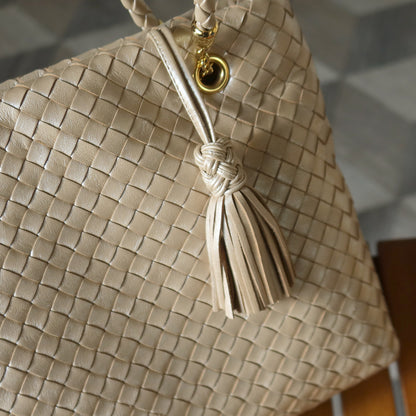 Rare Bottega Veneta Vintage Shimmer Ivory Pearl Intrecciato Braided Strap Shoulder Bag