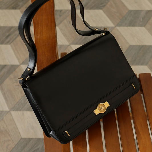 Christian Dior Vintage Black Leather Box Shoulder Bag