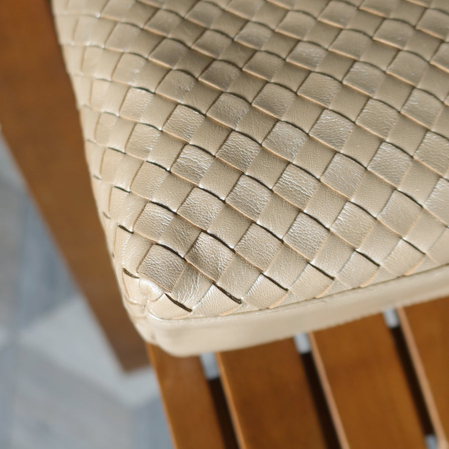 Rare Bottega Veneta Vintage Shimmer Ivory Pearl Intrecciato Braided Strap Shoulder Bag