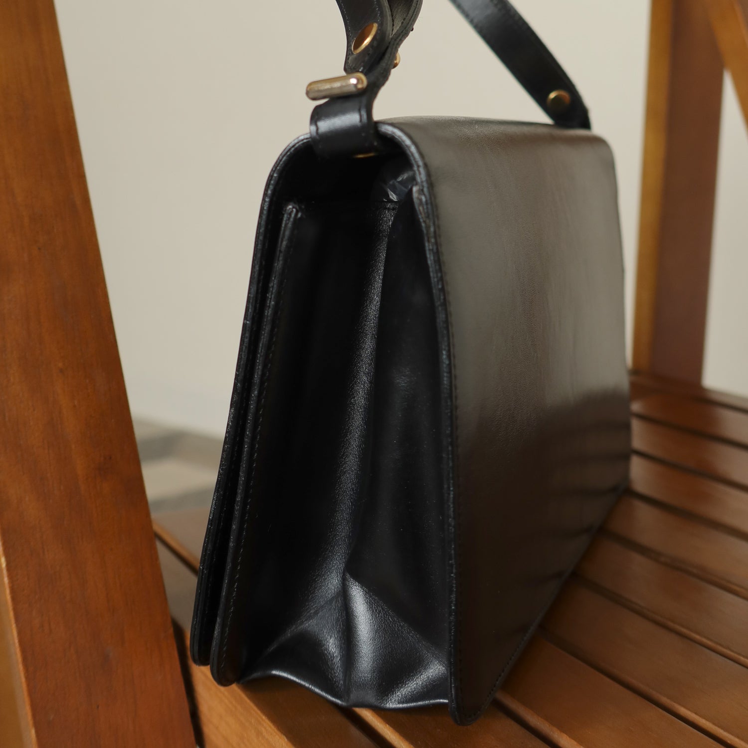 Christian Dior Vintage Black Leather Box Shoulder Bag