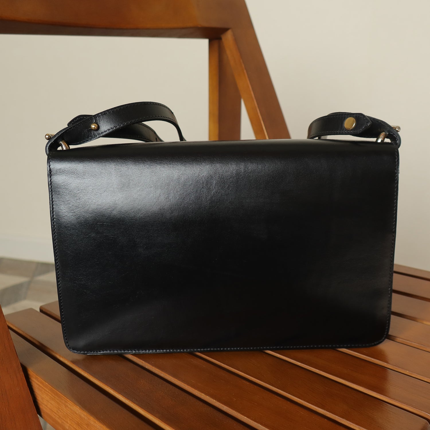 Christian Dior Vintage Black Leather Box Shoulder Bag