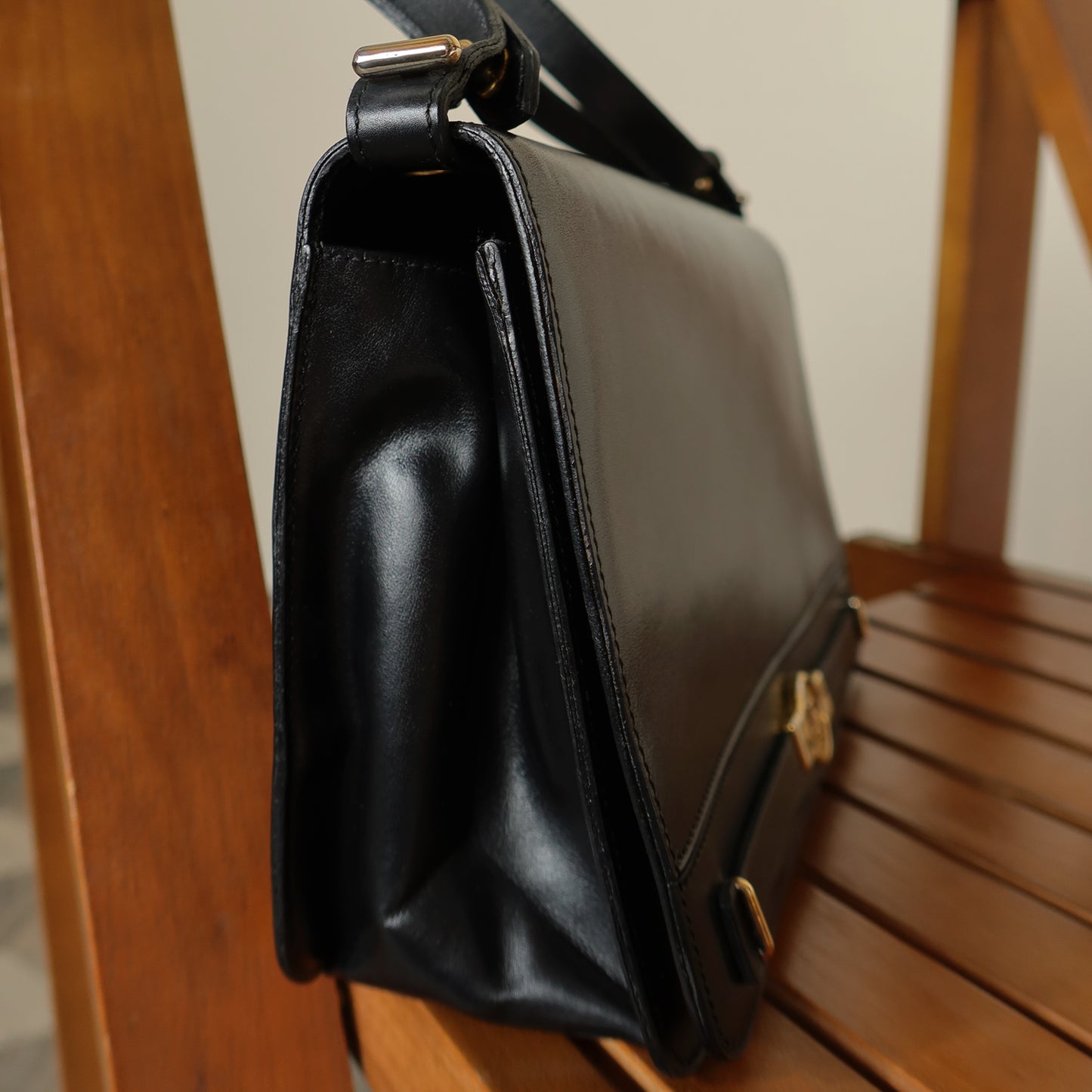 Christian Dior Vintage Black Leather Box Shoulder Bag