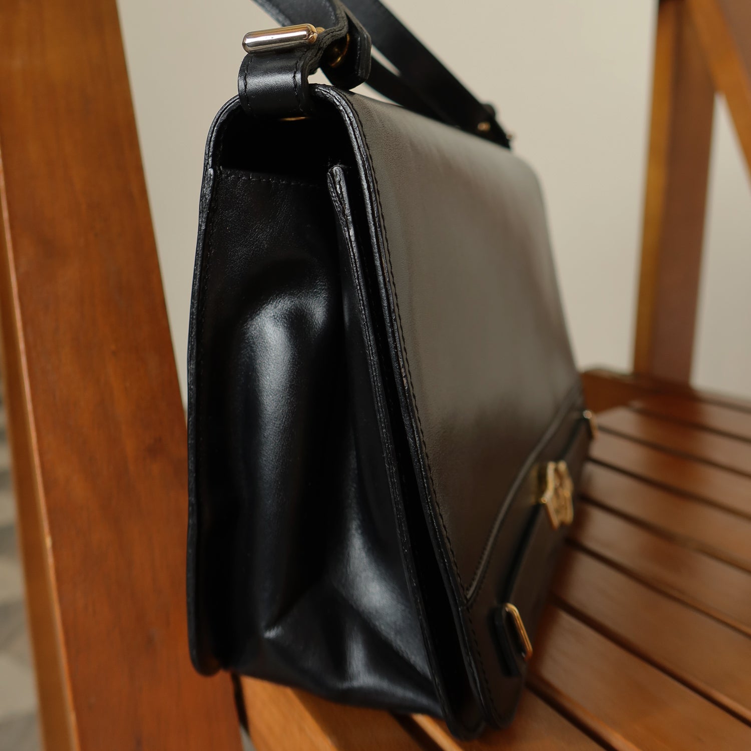 Christian Dior Vintage Black Leather Box Shoulder Bag