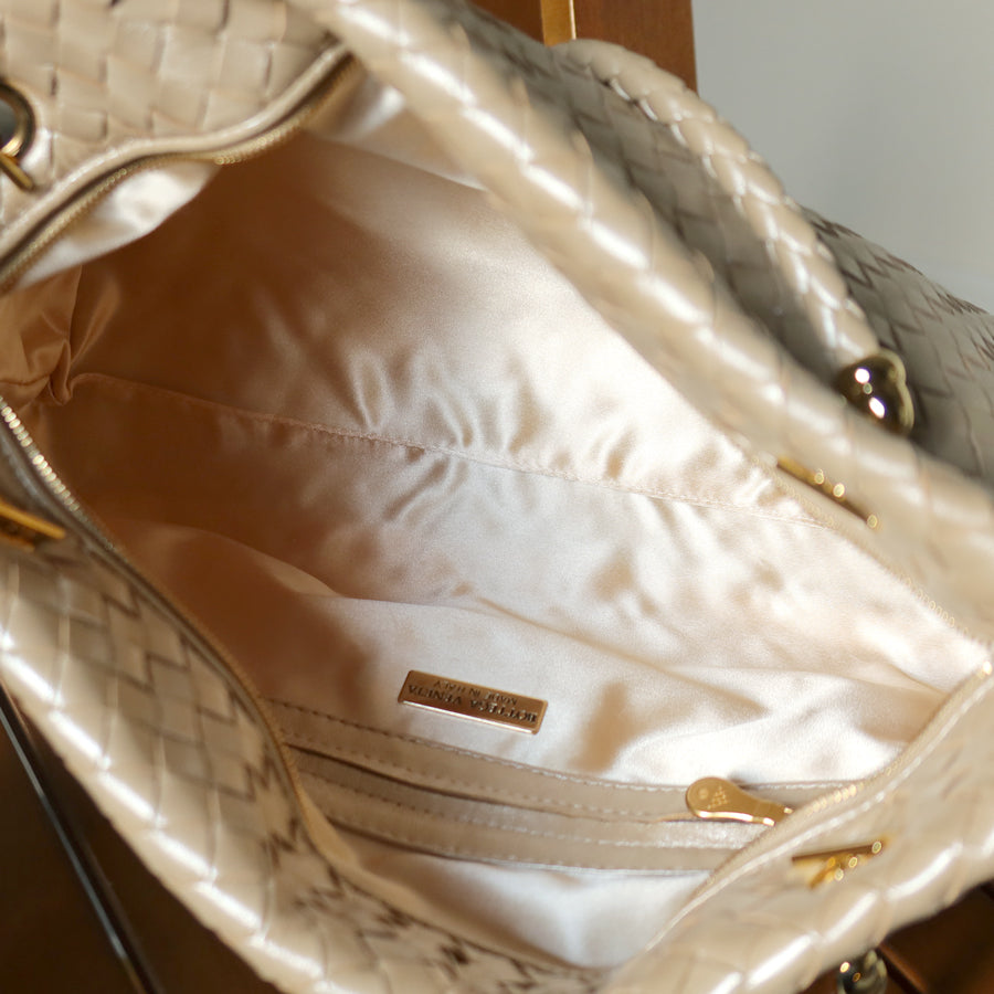 Rare Bottega Veneta Vintage Shimmer Ivory Pearl Intrecciato Braided Strap Shoulder Bag