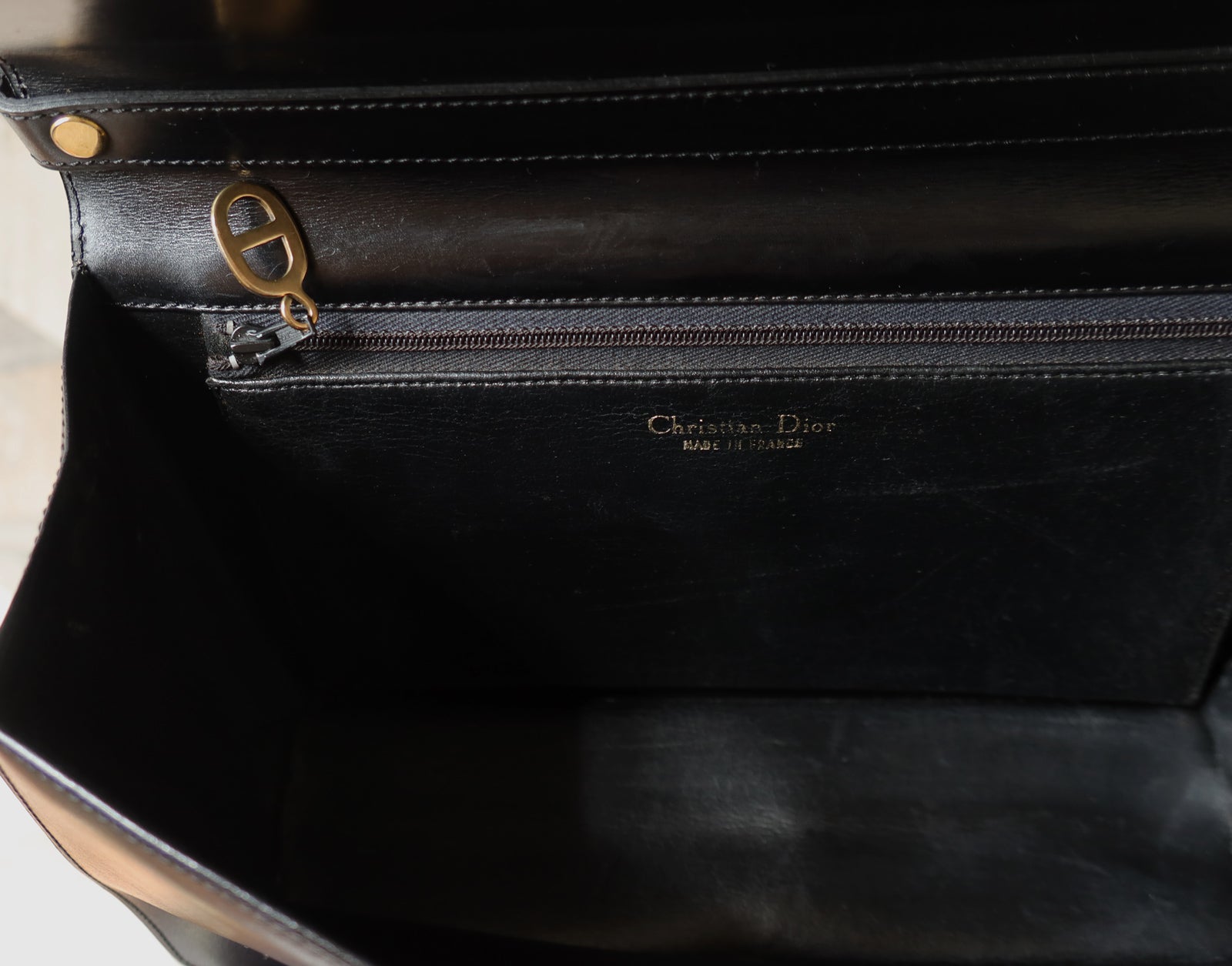 Christian Dior Vintage Black Leather Box Shoulder Bag
