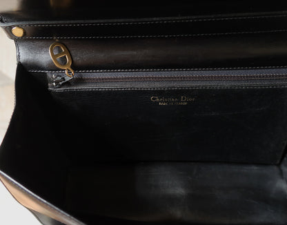 Christian Dior Vintage Black Leather Box Shoulder Bag