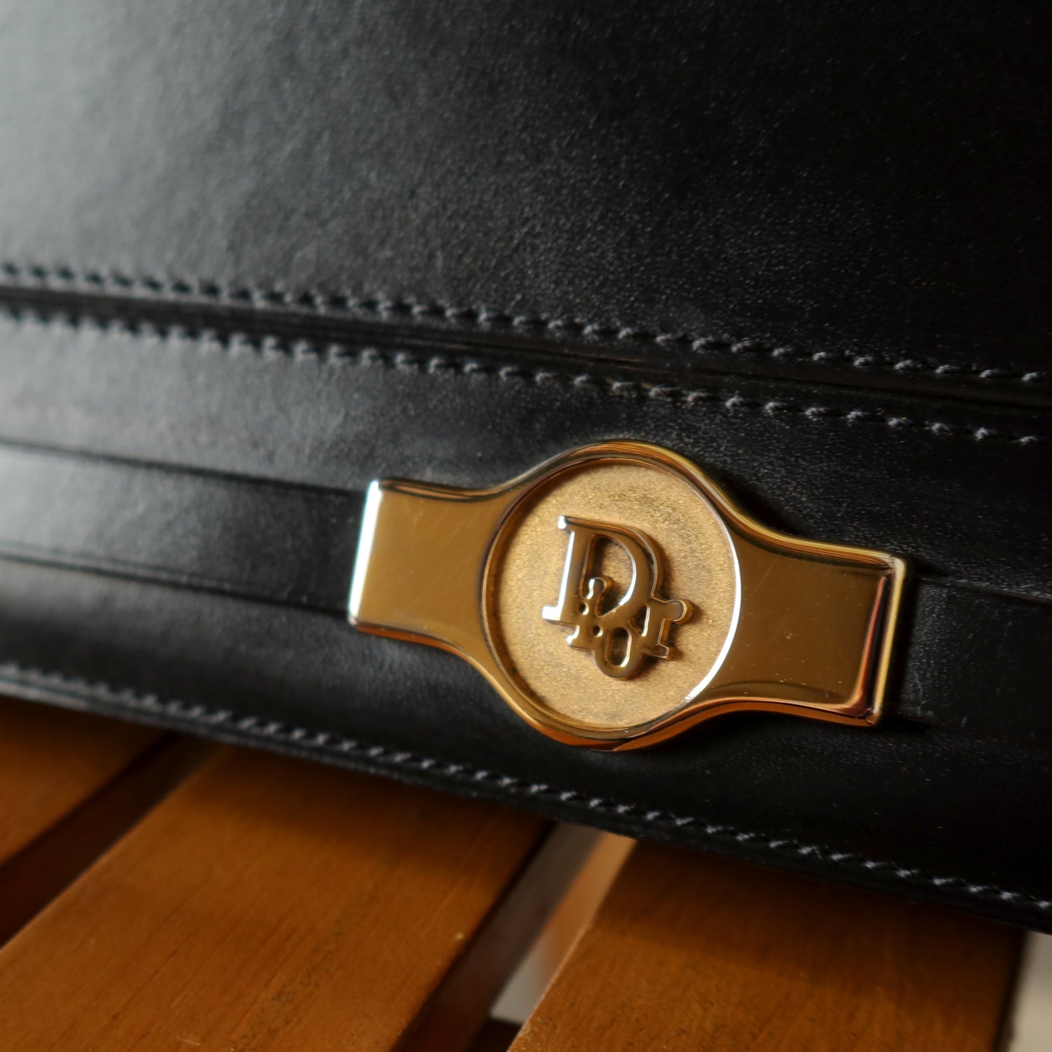 Christian Dior Vintage Black Leather Box Shoulder Bag