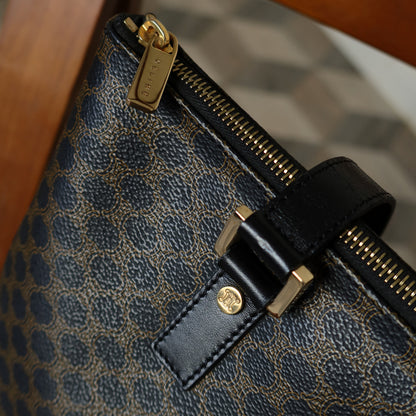 Celine Vintage Black Brown Macadam Triomphe Large Shoulder Bag