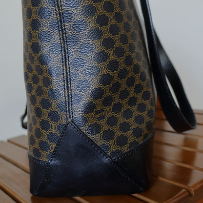 Celine Vintage Black Brown Macadam Triomphe Large Shoulder Bag