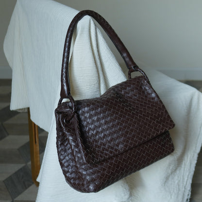 Bottega Veneta Vintage Dark Brown Intrecciato Ring Hobo Shoulder Flap Bag