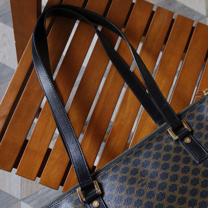 Celine Vintage Black Brown Macadam Triomphe Large Shoulder Bag