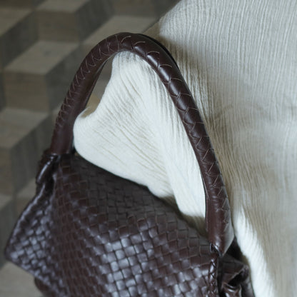 Bottega Veneta Vintage Dark Brown Intrecciato Ring Hobo Shoulder Flap Bag