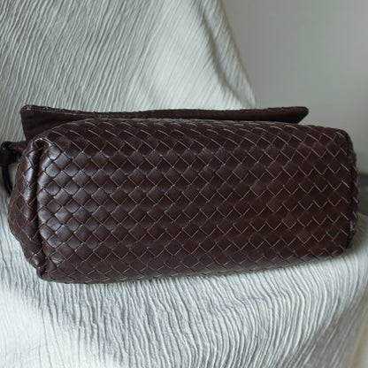 Bottega Veneta Vintage Dark Brown Intrecciato Ring Hobo Shoulder Flap Bag