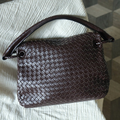 Bottega Veneta Vintage Dark Brown Intrecciato Ring Hobo Shoulder Flap Bag