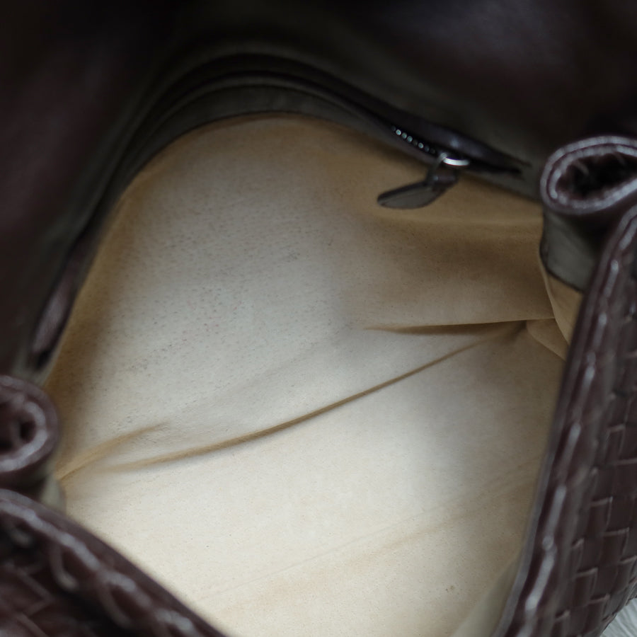 Bottega Veneta Vintage Dark Brown Intrecciato Ring Hobo Shoulder Flap Bag