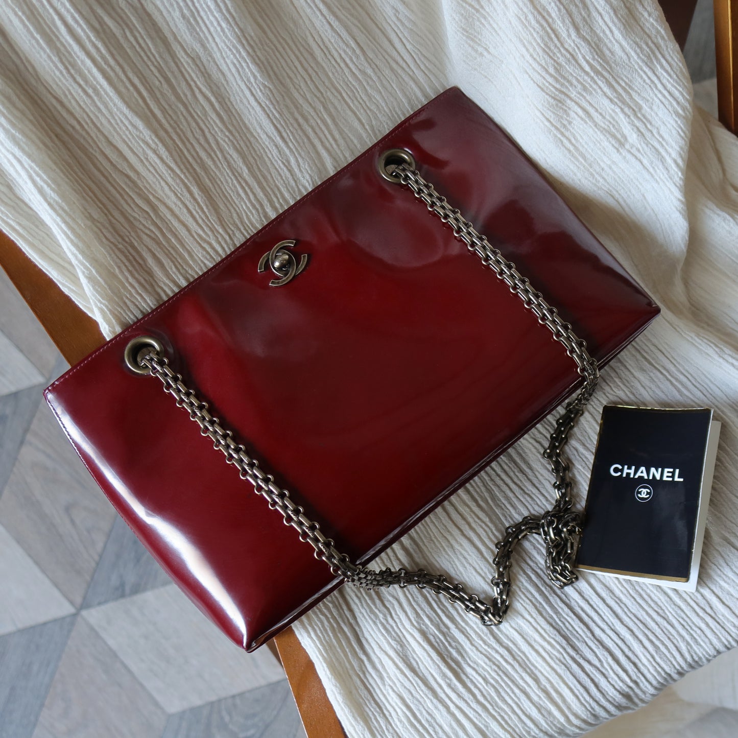 Chanel Vintage Burgundy Patent CC Turnlock Bijoux Chain Shoulder Bag