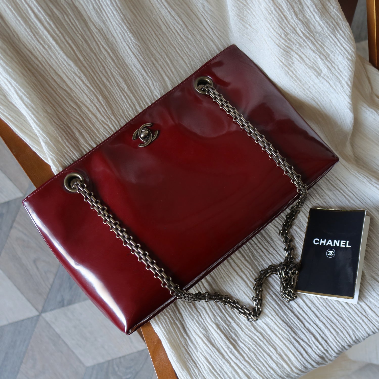 Chanel Vintage Burgundy Patent CC Turnlock Bijoux Chain Shoulder Bag