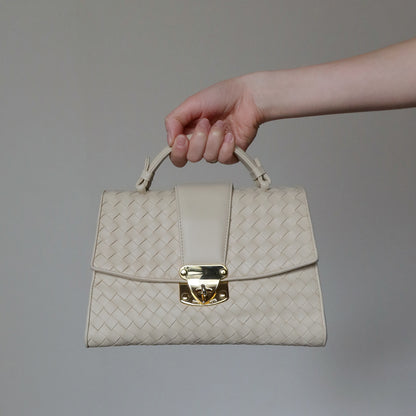 Rare Bottega Veneta Vintage Ivory Intrecciato Weave Leather Classic Bag
