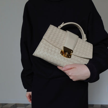 Rare Bottega Veneta Vintage Ivory Intrecciato Weave Leather Classic Bag