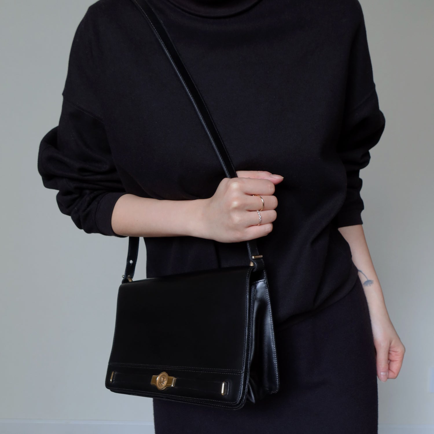 Christian Dior Vintage Black Leather Box Shoulder Bag