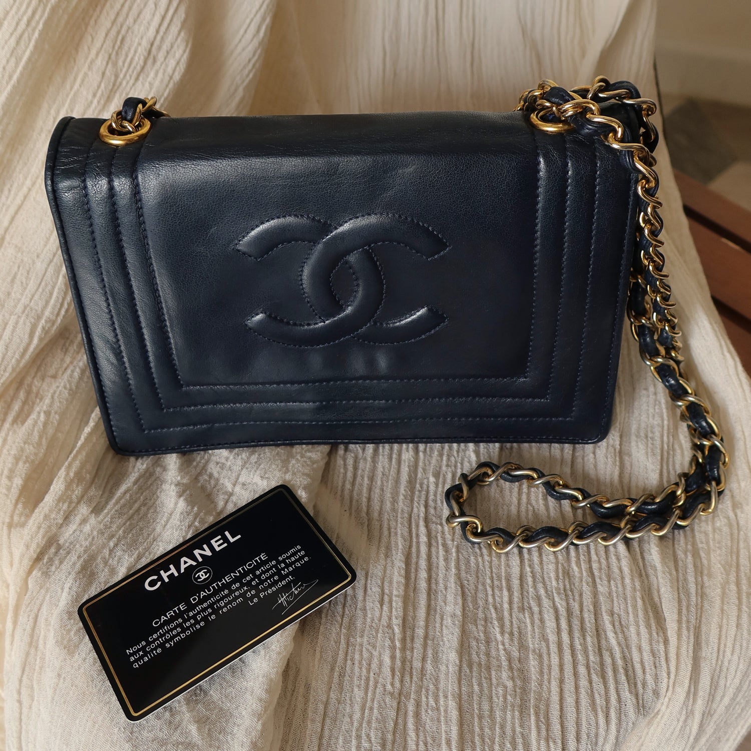 Chanel Vintage Dark Navy Lambskin CC Timeless Classic Flap Bag