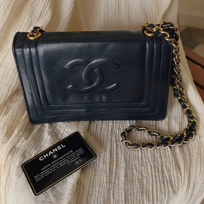 Chanel Vintage Dark Navy Lambskin CC Timeless Classic Flap Bag