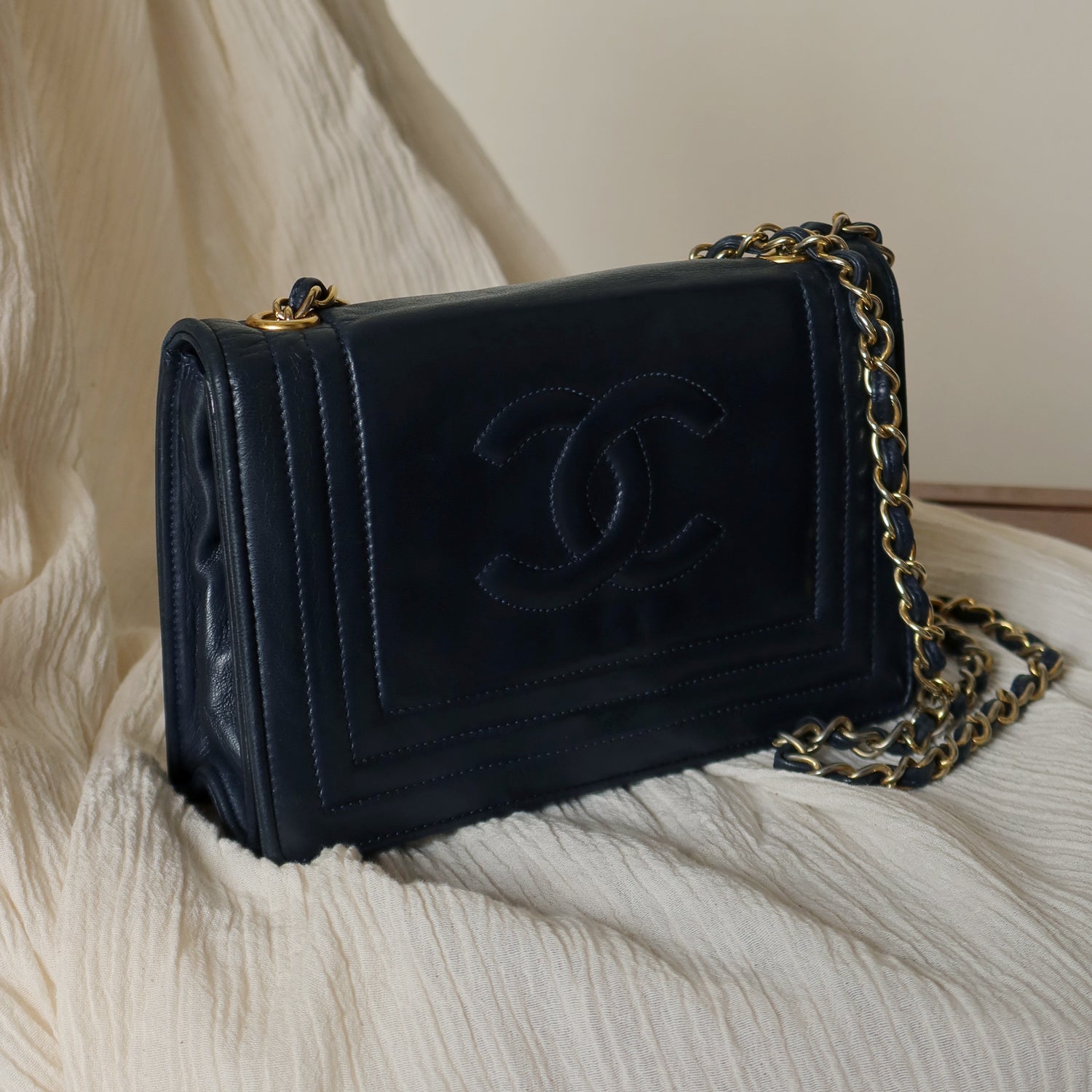 Chanel Vintage Small Navy Blue Lambskin Timeless Classic Flap Bag