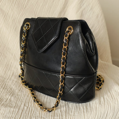 Vintage Chanel Black Lambskin Diamond stitched CC Tassel Classic Flap Bag