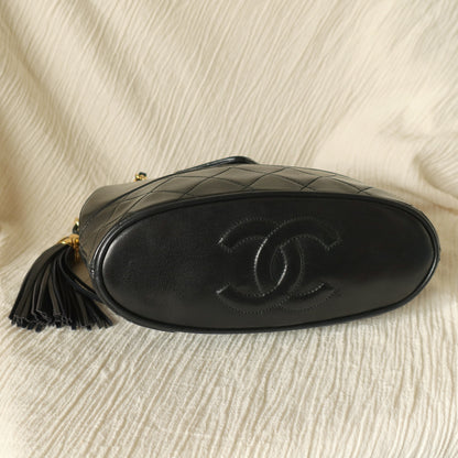Vintage Chanel Black Lambskin Diamond stitched CC Tassel Classic Flap Bag