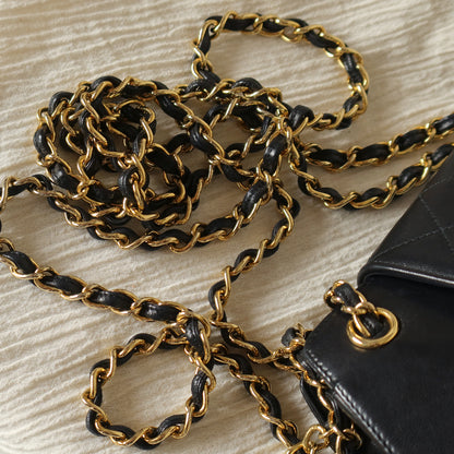 Vintage Chanel Black Lambskin Diamond stitched CC Tassel Classic Flap Bag