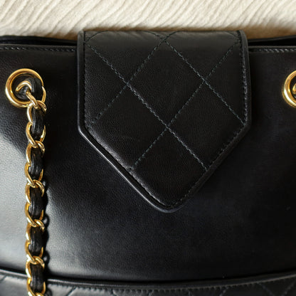 Vintage Chanel Black Lambskin Diamond stitched CC Tassel Classic Flap Bag