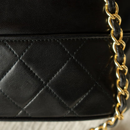 Vintage Chanel Black Lambskin Diamond stitched CC Tassel Classic Flap Bag