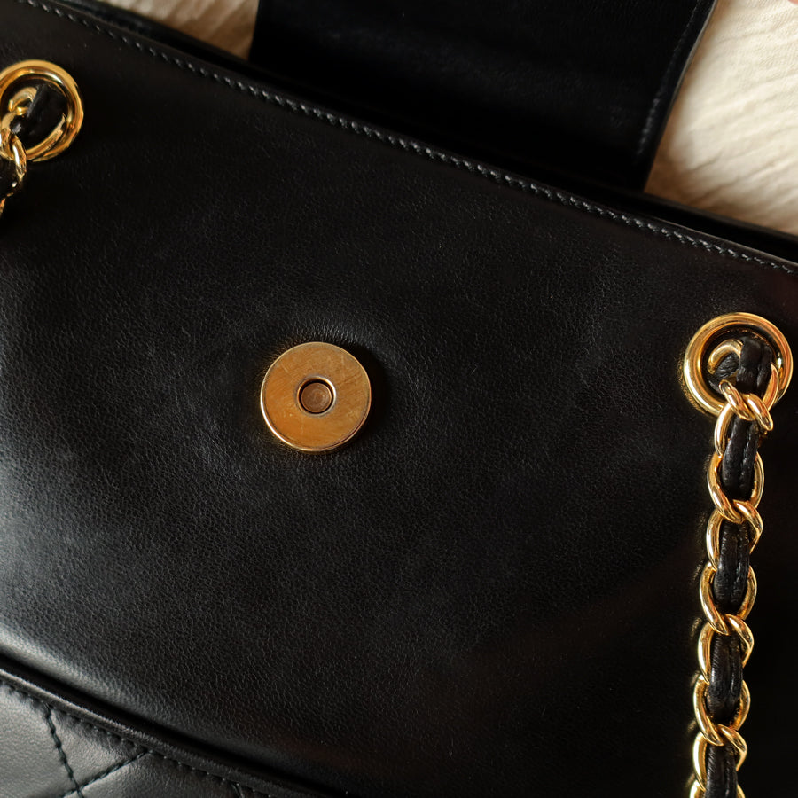 Vintage Chanel Black Lambskin Diamond stitched CC Tassel Classic Flap Bag