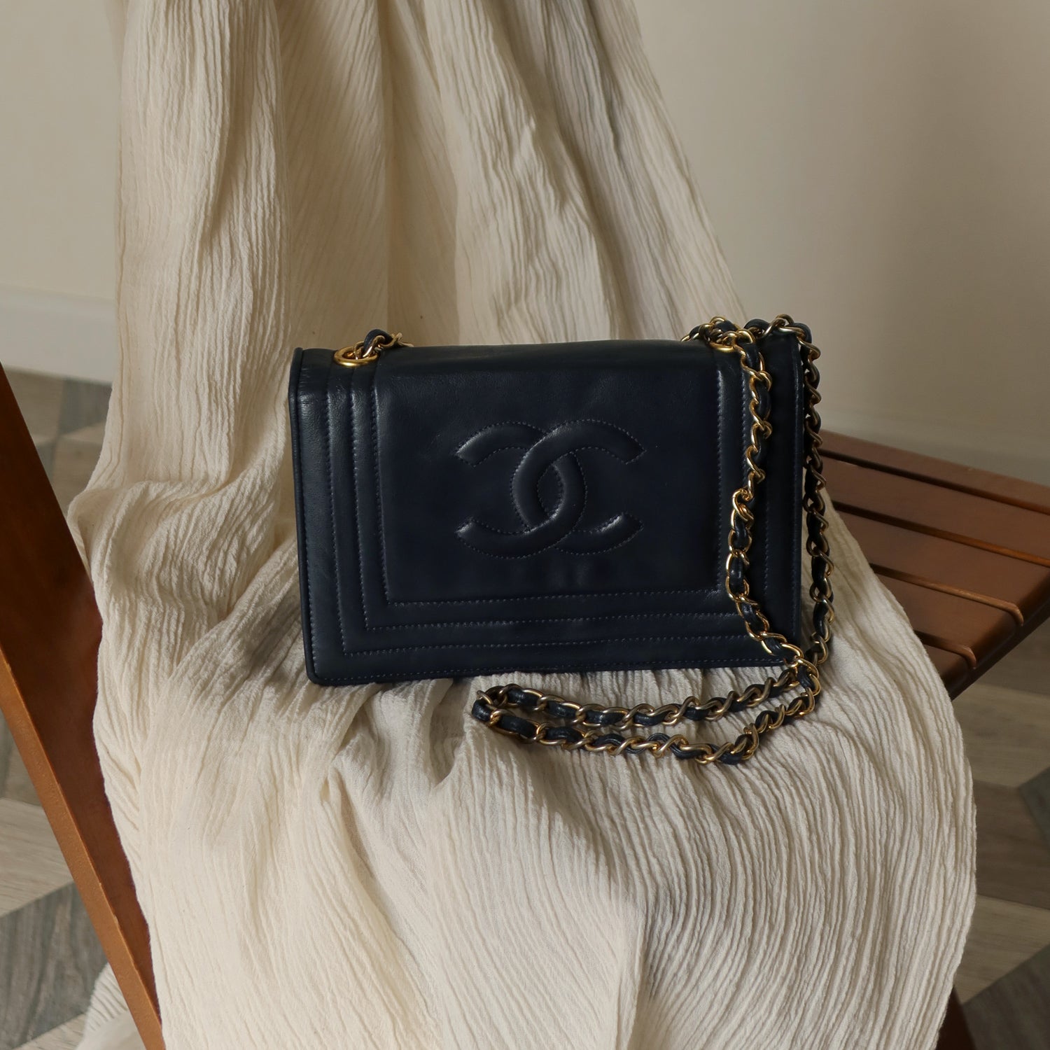Chanel Vintage Small Navy Blue Lambskin Timeless Classic Flap Bag