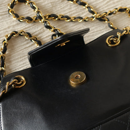 Vintage Chanel Black Lambskin Diamond stitched CC Tassel Classic Flap Bag