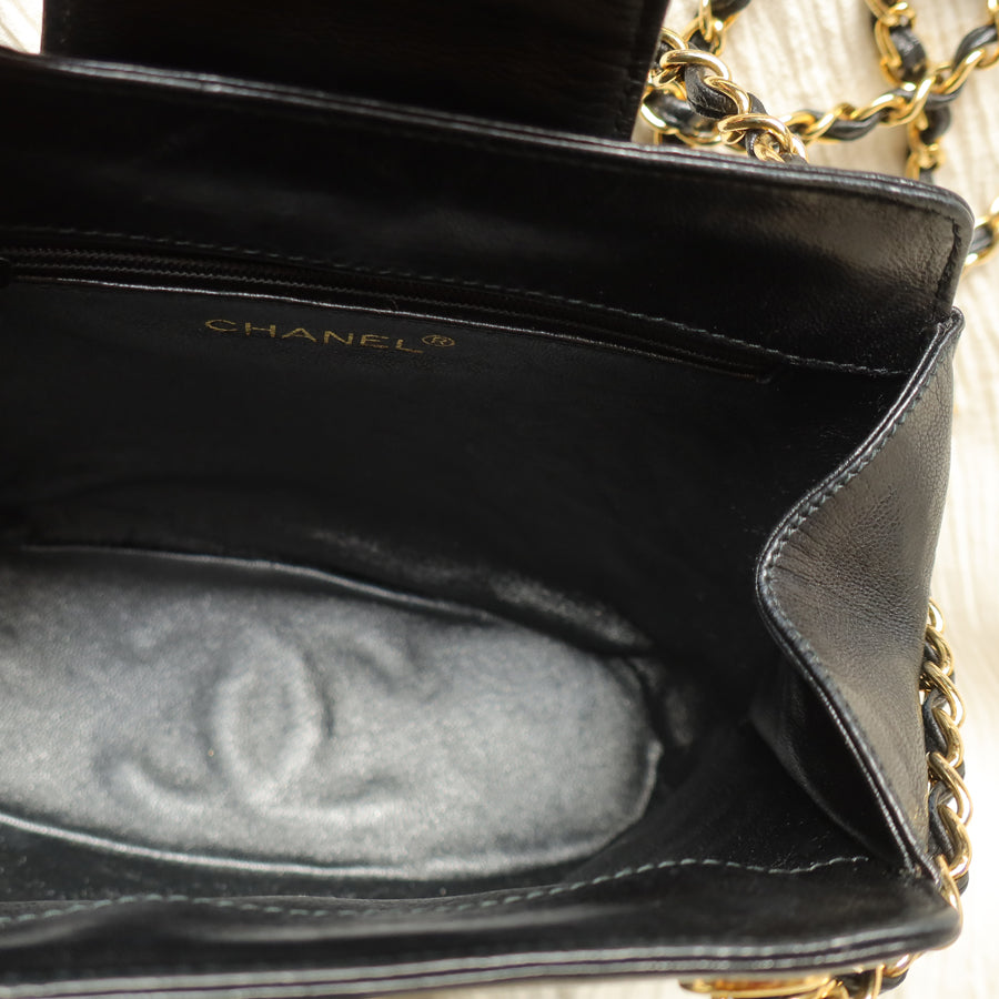 Vintage Chanel Black Lambskin Diamond stitched CC Tassel Classic Flap Bag