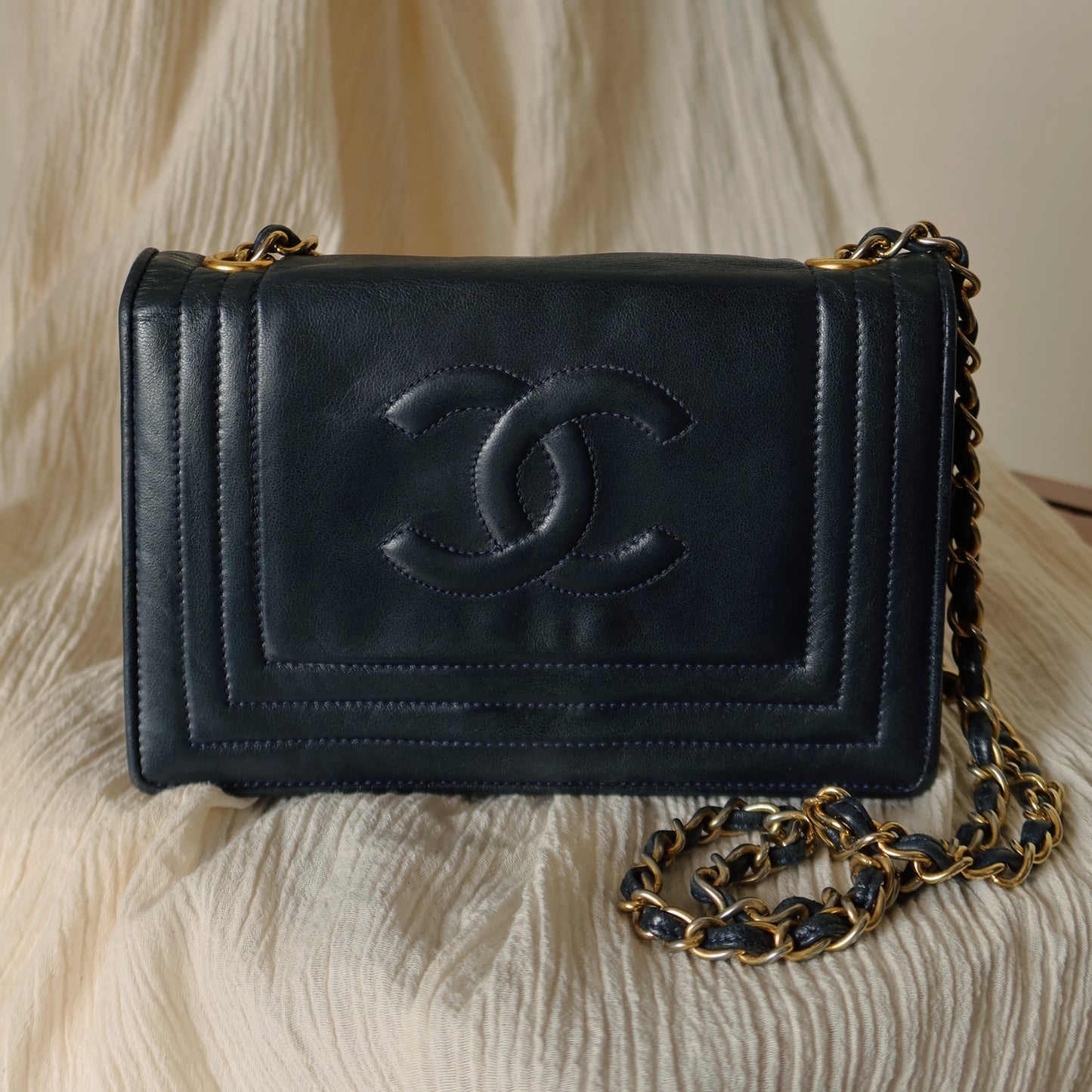 Chanel Vintage Small Navy Blue Lambskin Timeless Classic Flap Bag