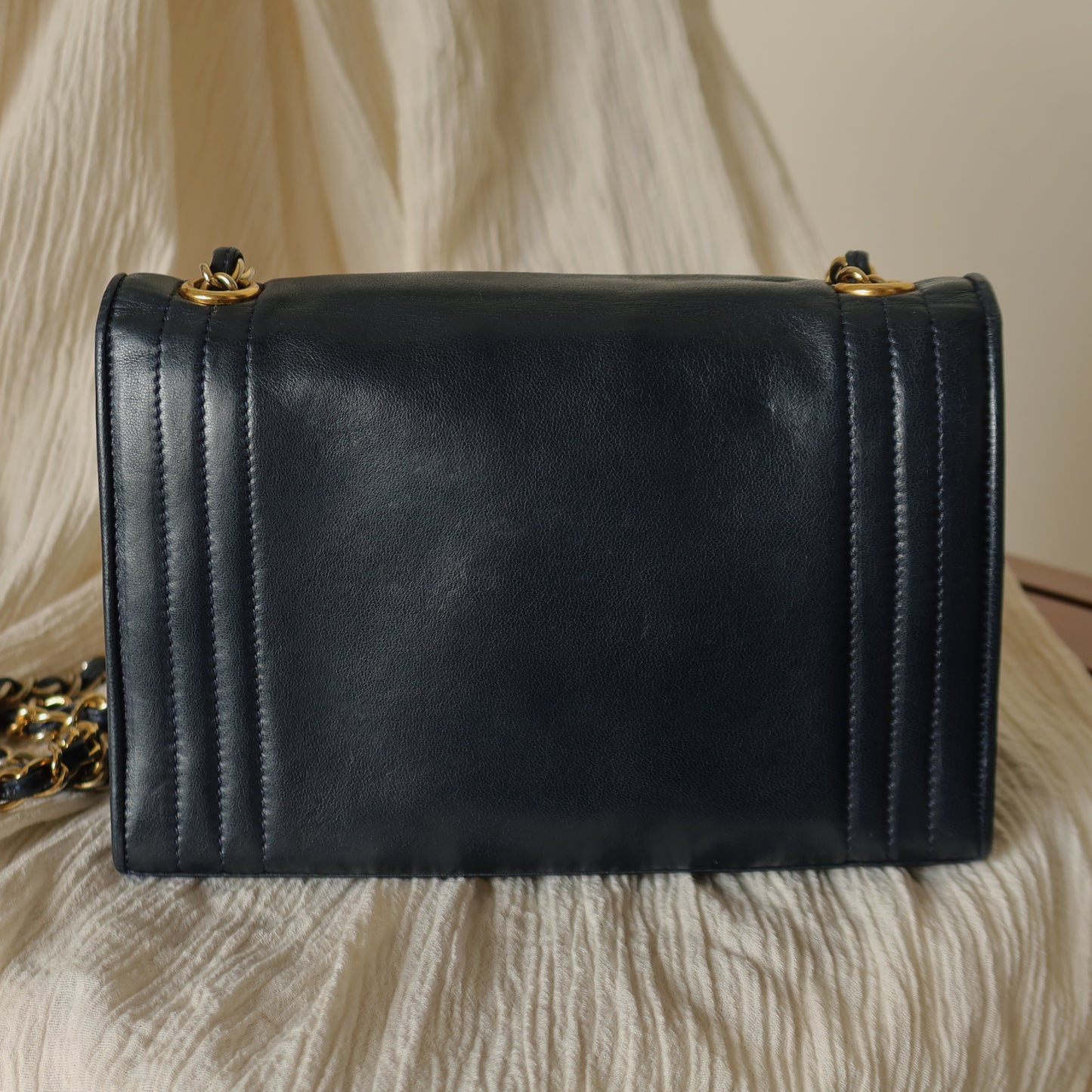 Chanel Vintage Small Navy Blue Lambskin Timeless Classic Flap Bag