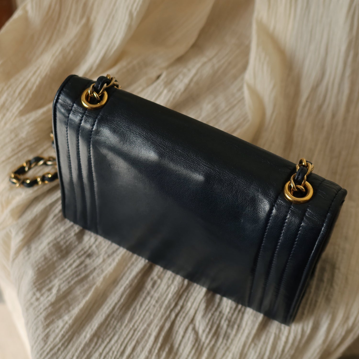 Chanel Vintage Dark Navy Lambskin CC Timeless Classic Flap Bag